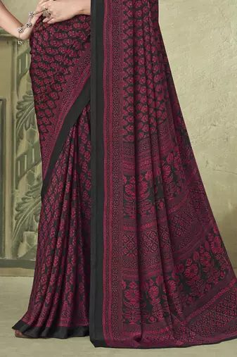 pink floral printed silk blend saree