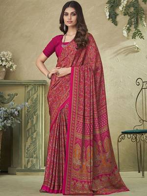 pink ethnic motifs printed silk blend saree 1