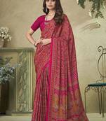 pink ethnic motifs printed silk blend saree