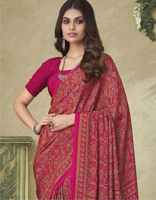 pink ethnic motifs printed silk blend saree 2