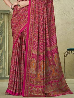 pink ethnic motifs printed silk blend saree 3