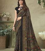 black floral printed silk blend saree