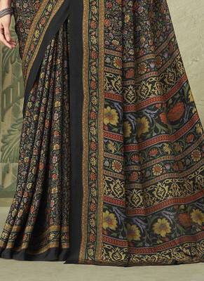 black floral printed silk blend saree 3
