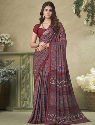 purple ethnic motifs printed silk blend saree 1