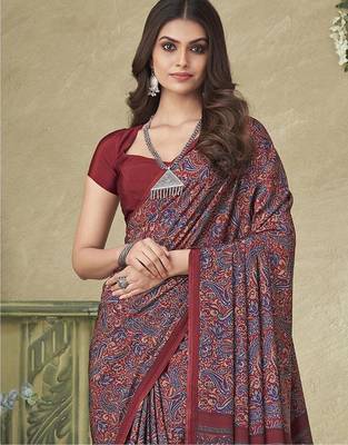 purple ethnic motifs printed silk blend saree 2