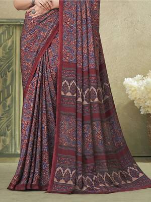 purple ethnic motifs printed silk blend saree 3