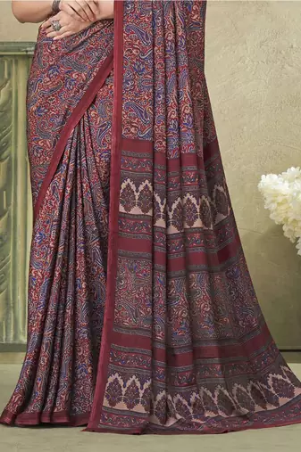 purple ethnic motifs printed silk blend saree
