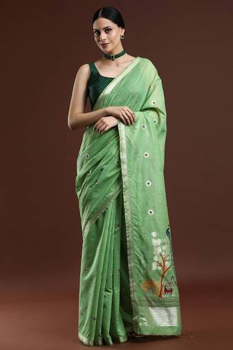 green floral muga saree