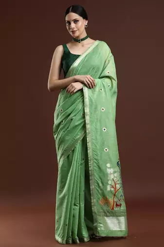 green floral muga saree