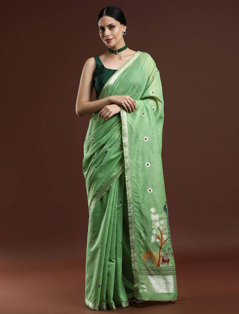 green floral muga saree