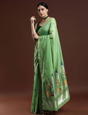 green floral muga saree 2