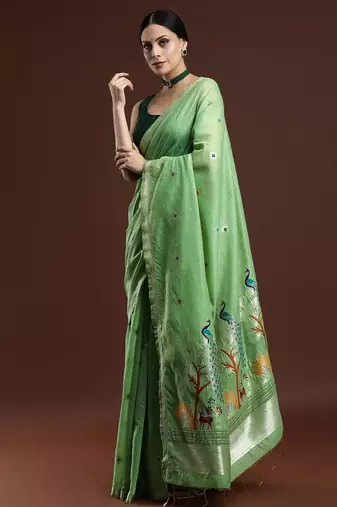 green floral muga saree