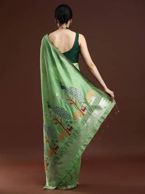 green floral muga saree 3