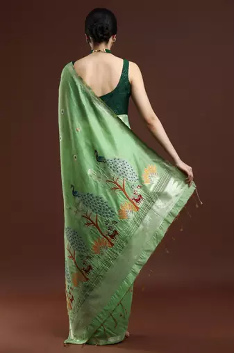 green floral muga saree