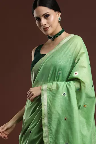 green floral muga saree