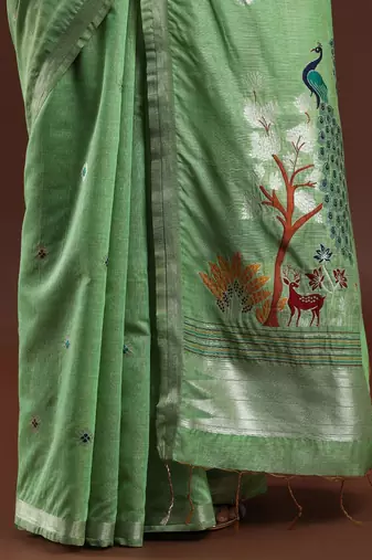 green floral muga saree