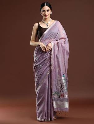 Blue blue woven design zari silk blend paithani saree 1