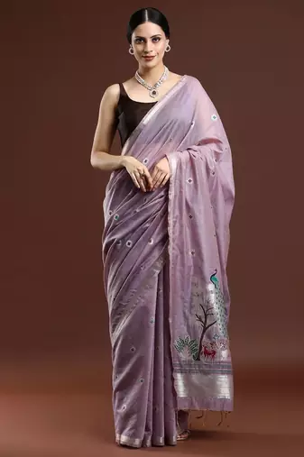 Blue blue woven design zari silk blend paithani saree