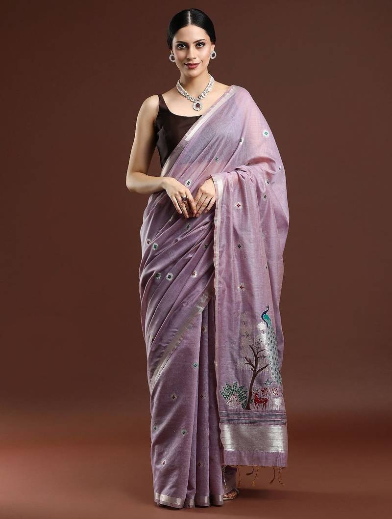 Blue blue woven design zari silk blend paithani saree