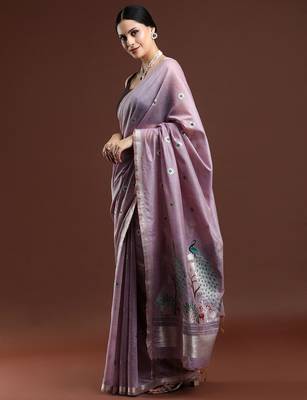 Blue blue woven design zari silk blend paithani saree 3