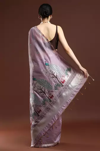 Blue blue woven design zari silk blend paithani saree