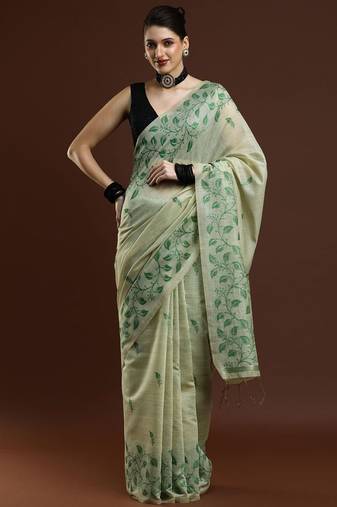 Pink pink & gold-toned ethnic motifs cotton saree with blouse