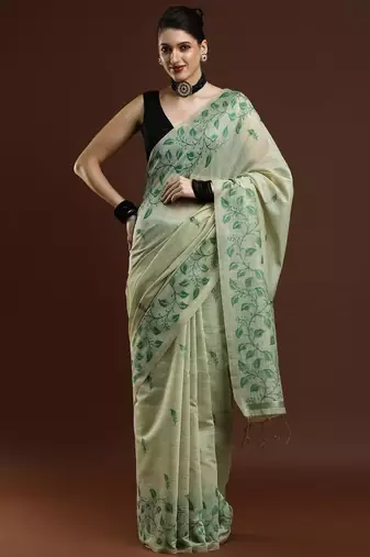 Pink pink & gold-toned ethnic motifs cotton saree with blouse