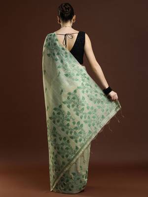 Pink pink & gold-toned ethnic motifs cotton saree with blouse 4