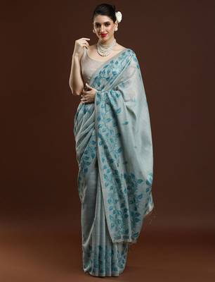 Blue blue & gold-toned ethnic motifs cotton saree 1