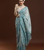 Blue blue & gold-toned ethnic motifs cotton saree