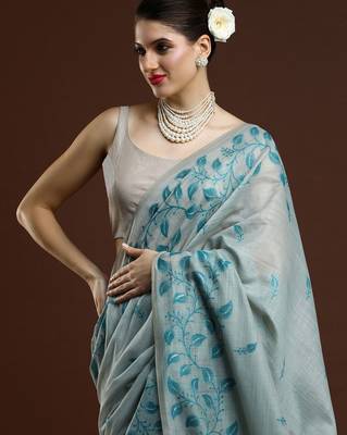 Blue blue & gold-toned ethnic motifs cotton saree 2