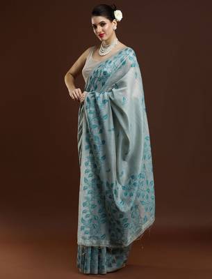 Blue blue & gold-toned ethnic motifs cotton saree 3