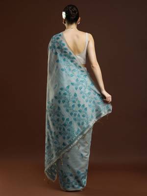 Blue blue & gold-toned ethnic motifs cotton saree 4