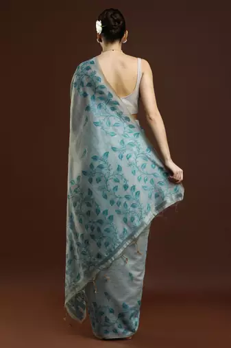 Blue blue & gold-toned ethnic motifs cotton saree