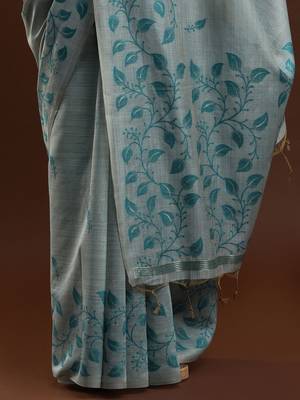 Blue blue & gold-toned ethnic motifs cotton saree 5