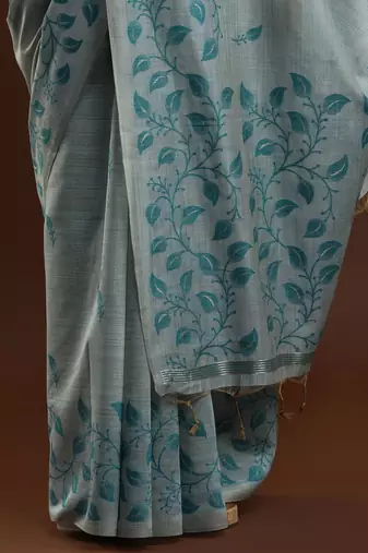Blue blue & gold-toned ethnic motifs cotton saree