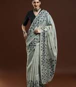 grey floral woven design cotton saree with blouse 