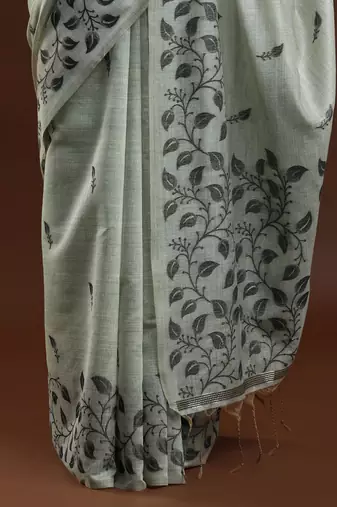 grey floral woven design cotton saree with blouse 