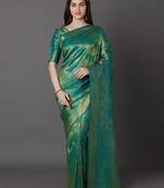green green & beige silk blend woven design banarasi saree
