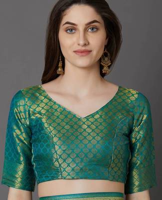 green green & beige silk blend woven design banarasi saree 2