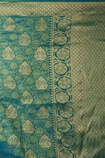 green green & beige silk blend woven design banarasi saree