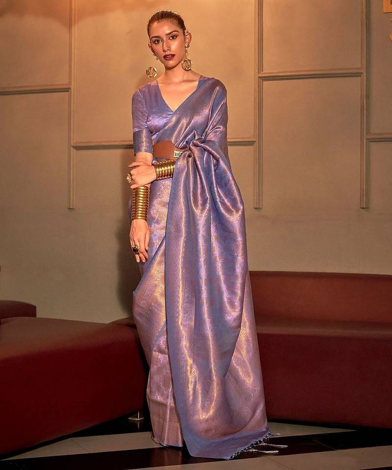 lavender ethinic motif woven design zari saree