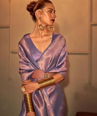 lavender ethinic motif woven design zari saree 2