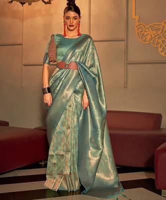sea_green floral woven design zari saree 1