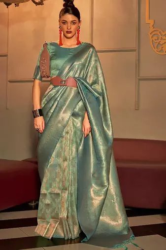 sea_green floral woven design zari saree