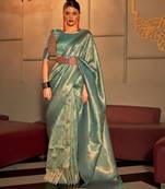 sea_green floral woven design zari saree