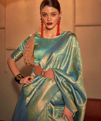 sea_green floral woven design zari saree 2