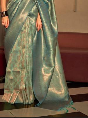 sea_green floral woven design zari saree 3