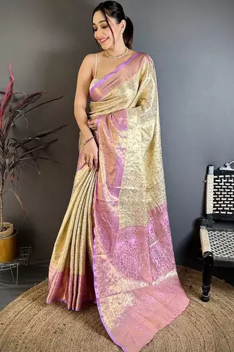 gold woven design zari silk blend kanjeevaram saree
