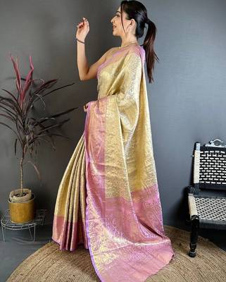 gold woven design zari silk blend kanjeevaram saree 3